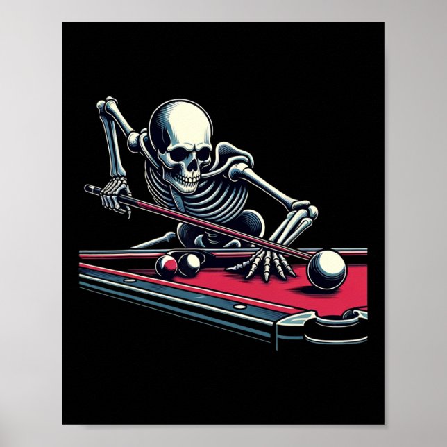 Skeleton Playing Billiards Halloween Billiard Pool Poster (Front)