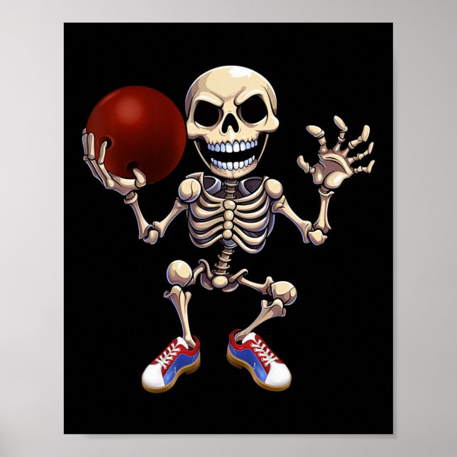 Skeleton Playing Bowling Funny Halloween Skull Kid Poster (Front)