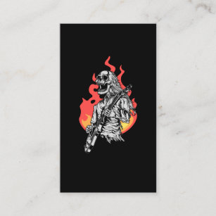 Skeleton playing electric Guitar Flames Rock Music Business Card