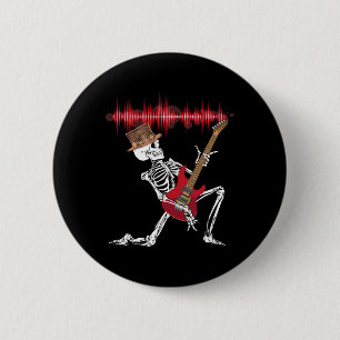 Skeleton Playing Electric Guitar Funny Halloween 6 Cm Round Badge