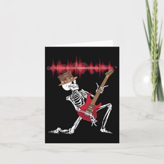 Skeleton Playing Electric Guitar Funny Halloween  Card (Front)