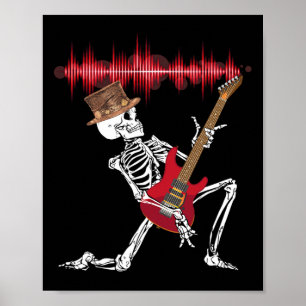Skeleton Playing Electric Guitar Funny Halloween  Poster