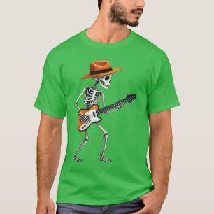 Skeleton Playing Electric Guitar Rock Halloween Bo T-Shirt
