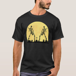 Skeleton Playing Electric Guitar Solo in Graveyard T-Shirt