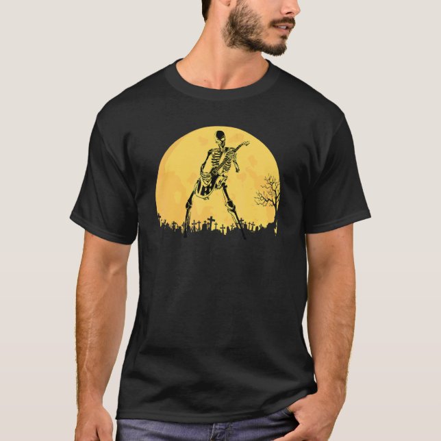 Skeleton Playing Electric Guitar Solo in Moonlit G T-Shirt (Front)