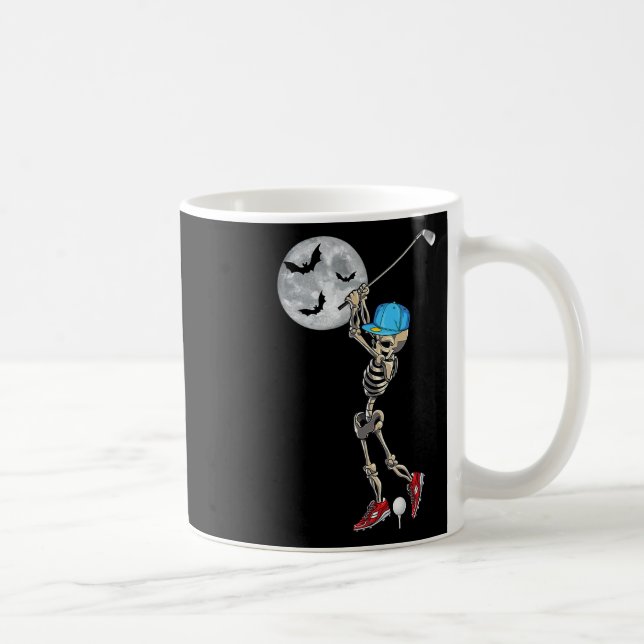 Skeleton Playing Golf Golfing Happy Halloween Day  Coffee Mug (Right)