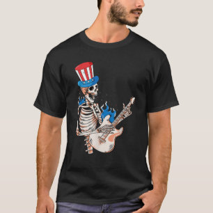 Skeleton Playing Guitar 4th Of July Funny Patrioti T-Shirt