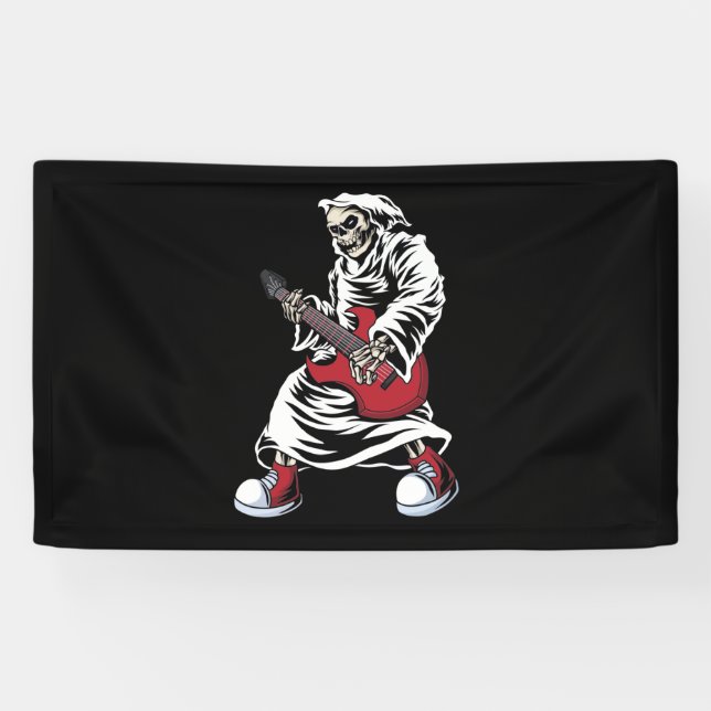 skeleton playing guitar electric Acoustic Banner (Horizontal)