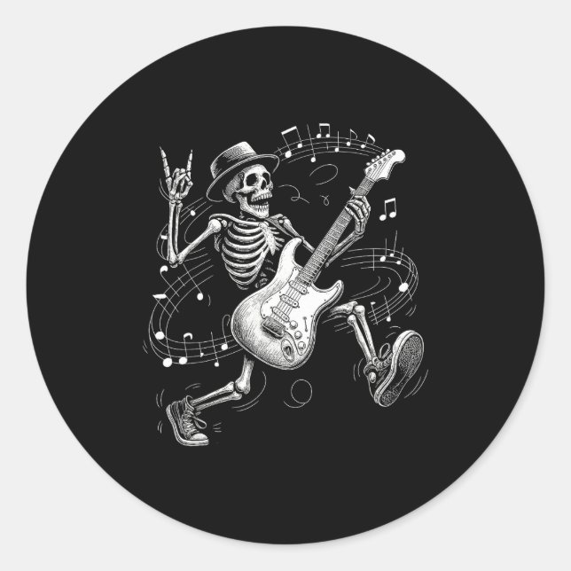 Skeleton Playing Guitar Music For Men Women Rock B Classic Round Sticker (Front)