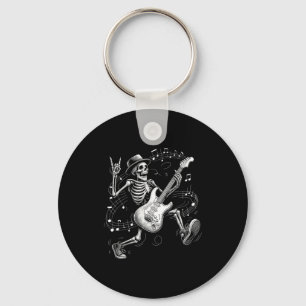 Skeleton Playing Guitar Music For Men Women Rock B Key Ring