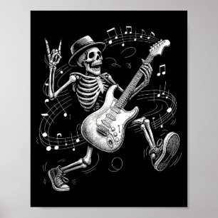 Skeleton Playing Guitar Music For Men Women Rock B Poster
