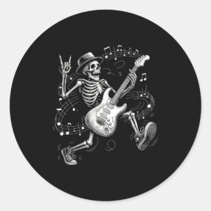 Skeleton Playing Guitar Music Gifts For Men Women  Classic Round Sticker