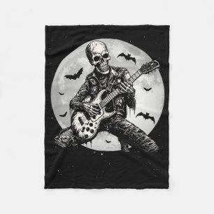 Skeleton Playing Guitar Punk Rock Music Halloween Fleece Blanket