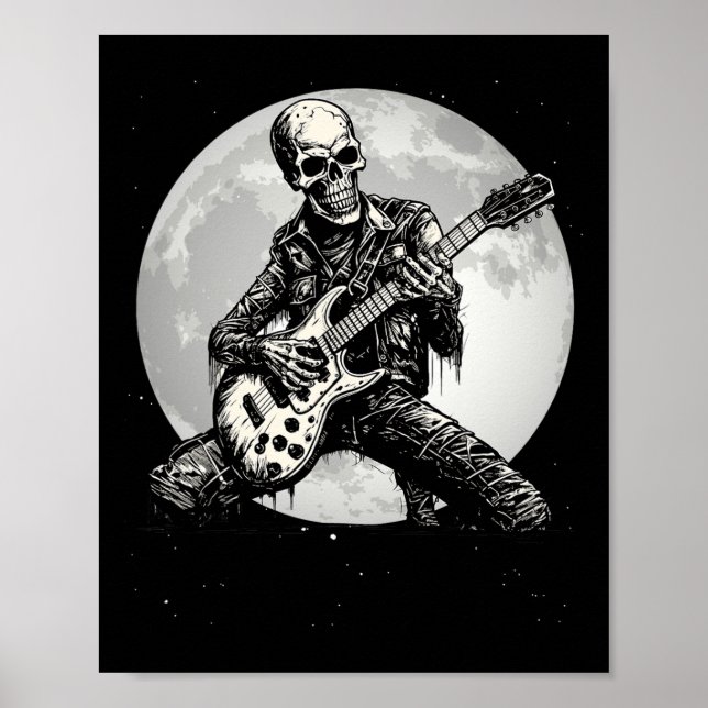 Skeleton Playing Guitar Punk Rock Music Halloween  Poster (Front)