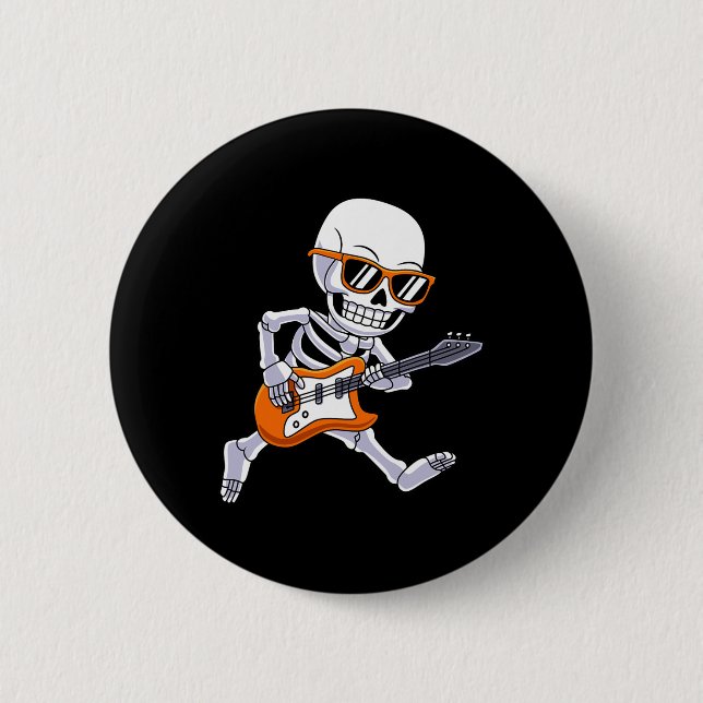 Skeleton Playing Guitar Rock And Roll Boys Kids  6 Cm Round Badge (Front)