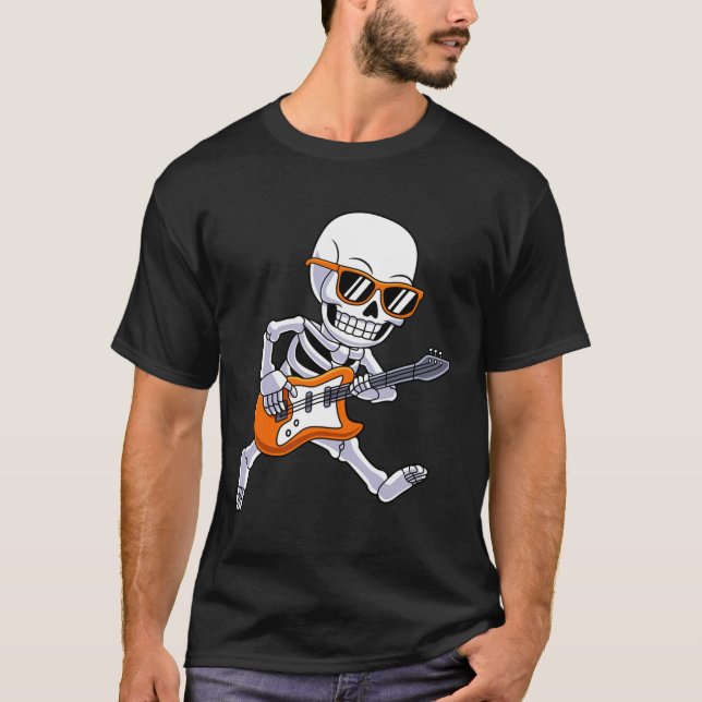 Skeleton Playing Guitar Rock And Roll Boys Kids  T-Shirt (Front)