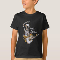 Skeleton playing guitar with fire