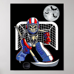 Skeleton Playing Ice Hockey Happy Halloween Day Bo Poster