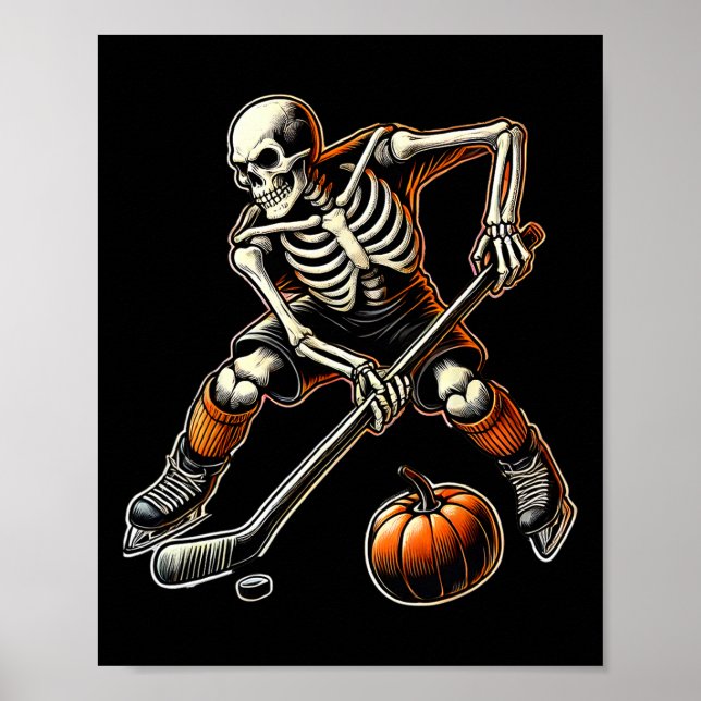 Skeleton Playing Ice Hockey  Poster (Front)