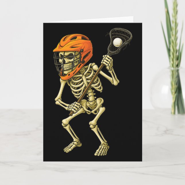 Skeleton Playing Lacrosse Funny Lacrosse Players H Card (Front)