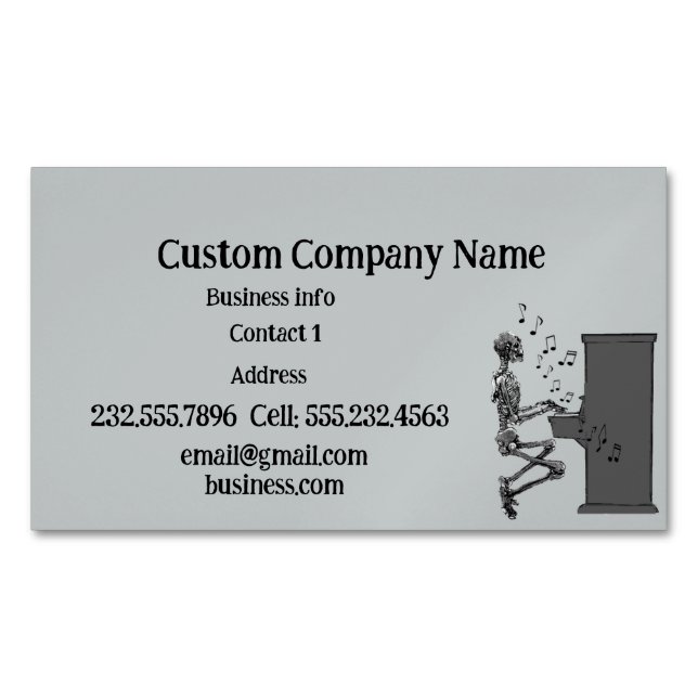 Skeleton Playing Piano Music Funny Business Card (Front)