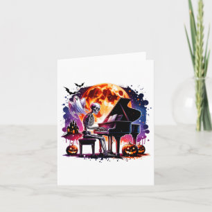 Skeleton Playing Piano With Ghost Creepy Halloween Card