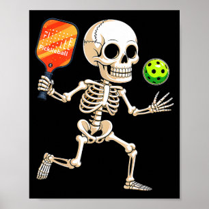 Skeleton playing pickle ball halloween costume poster