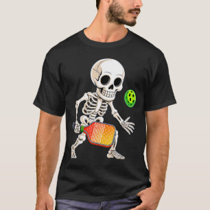 Skeleton playing pickle ball halloween costume T-Shirt
