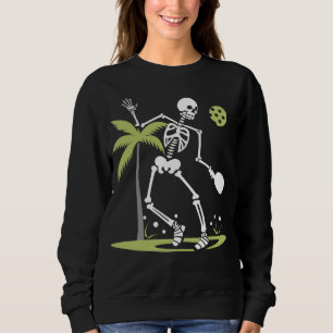 Skeleton Playing Pickleball Palm Leaves Funny  Sweatshirt