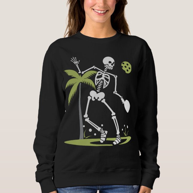 Skeleton Playing Pickleball Palm Leaves Funny  Sweatshirt (Front)