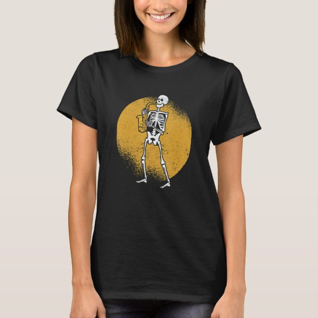 Skeleton Playing Saxophone Jazz Halloween Music Sp T-Shirt (Front)