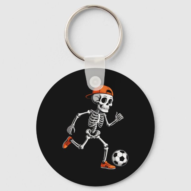 Skeleton Playing Soccer Boys Men Funny Halloween C Key Ring (Front)