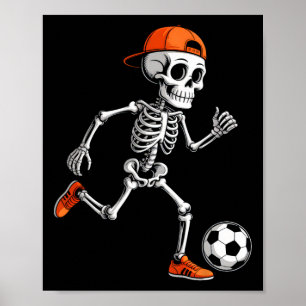Skeleton Playing Soccer Boys Men Funny Halloween C Poster