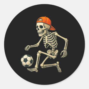 Skeleton Playing Soccer Halloween Footll Graphic  Classic Round Sticker