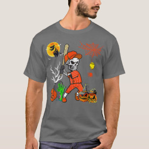 Skeleton Playing Softball Pumpkin Player Lover Hal T-Shirt