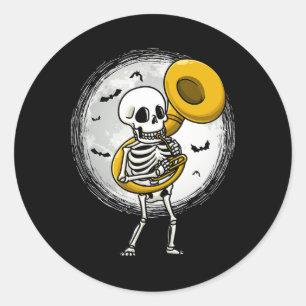 Skeleton Playing Sousaphone Tu Instrument Hallowee Classic Round Sticker