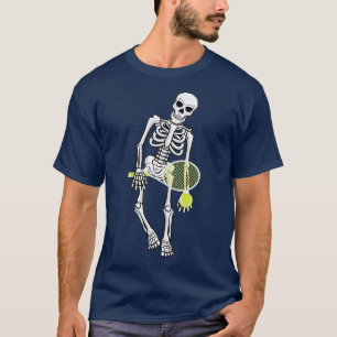 Skeleton Playing Tennis Lazy Halloween Costume Fun T-Shirt