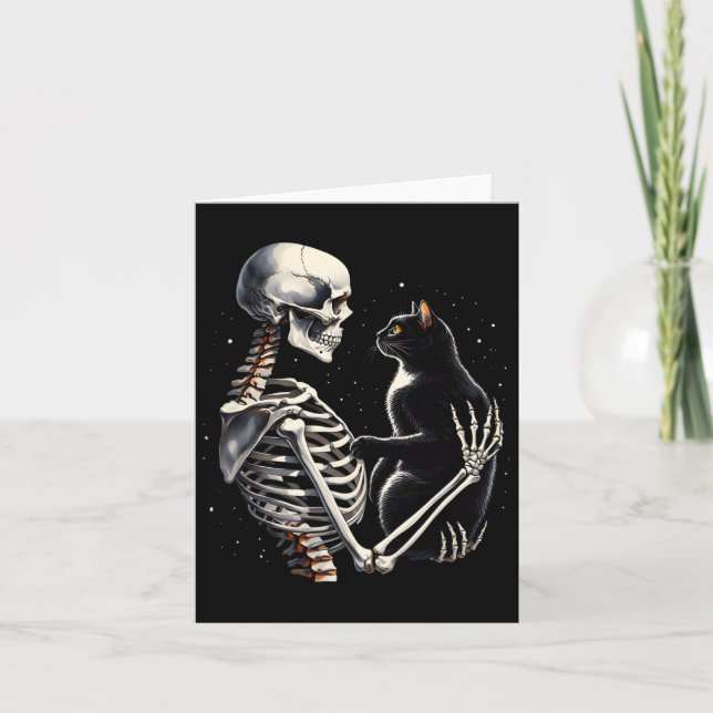Skeleton Playing With A Cat Graphic Skull Cat Grap Card (Front)