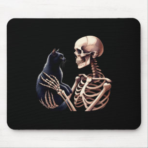 Skeleton Playing With A Cat Graphic Skull Cat Love Mouse Pad