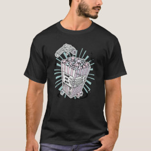 Skeleton Popcorn Valentine's Day Spooky Love Retro T-Shirt