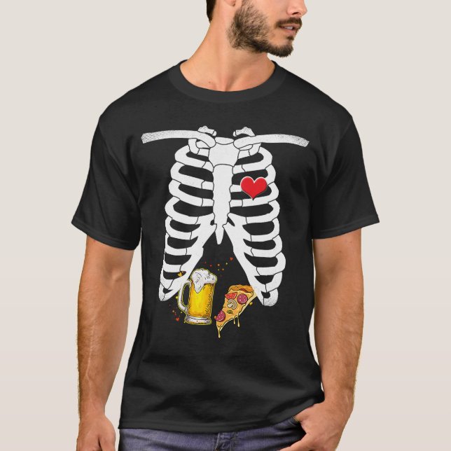 Skeleton Pregnancy Pizza Beer  Xray Halloween Soon T-Shirt (Front)
