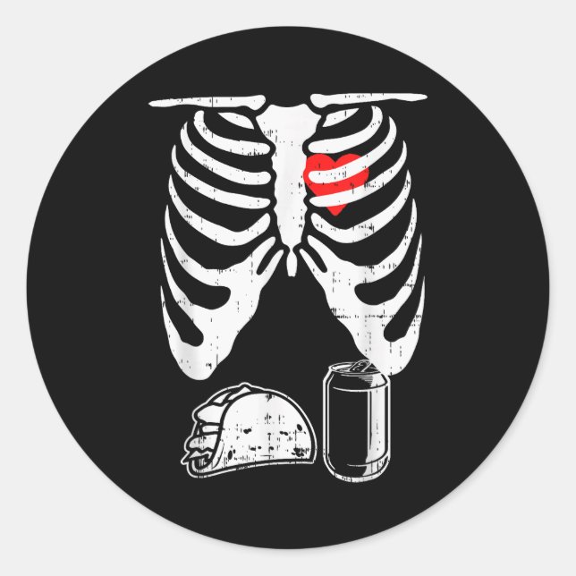 Skeleton Pregnancy Taco Beer Xray Halloween Soon D Classic Round Sticker (Front)