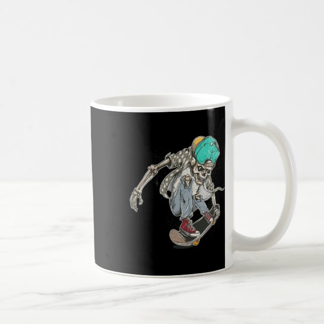 Skeleton Pulling An Ollie On His Skateboard  Coffee Mug (Right)