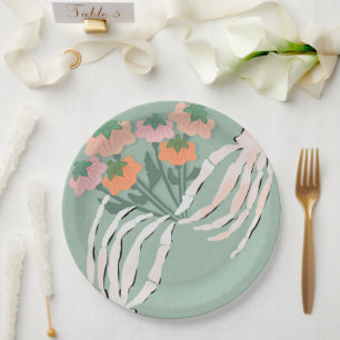 Skeleton Pumpkin Bouquet Halloween Bridal Shower Paper Plate