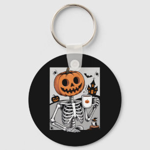 Skeleton Pumpkin Drinking Coffee Men Women Hallowe Key Ring