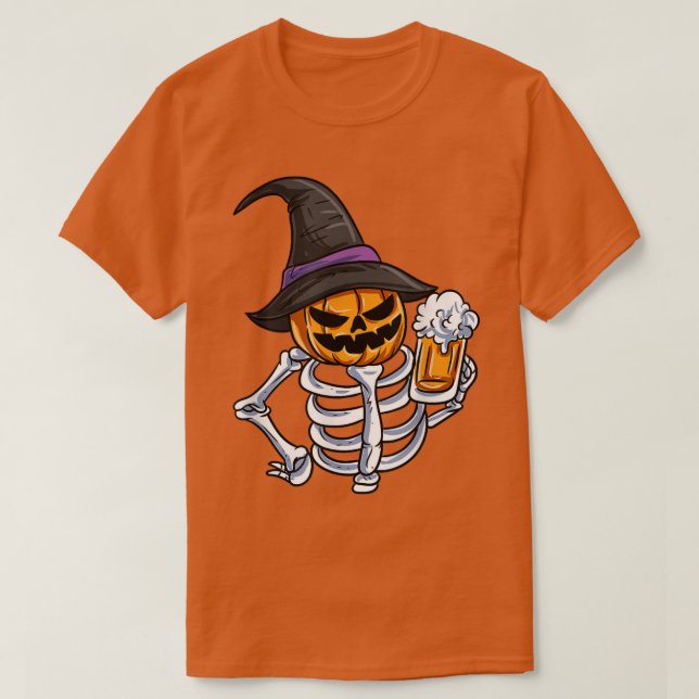 Skeleton Pumpkin Face Jack O'Lantern  T-Shirt (Design Front)
