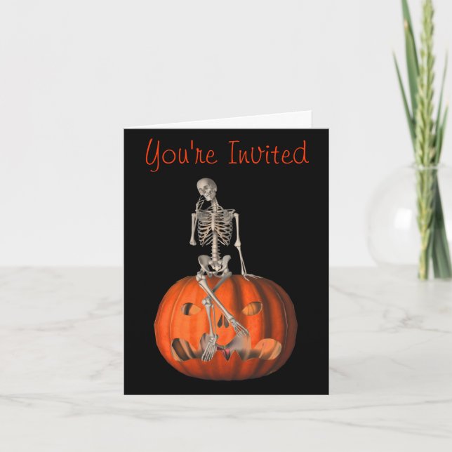 Skeleton Pumpkin Halloween Funny Party Invitation (Front)