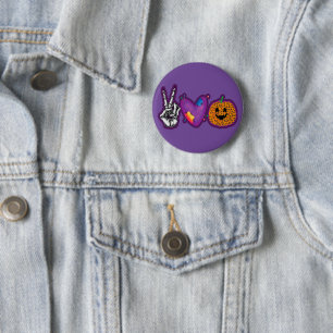 Skeleton Pumpkin Peace Love Halloween 6 Cm Round Badge
