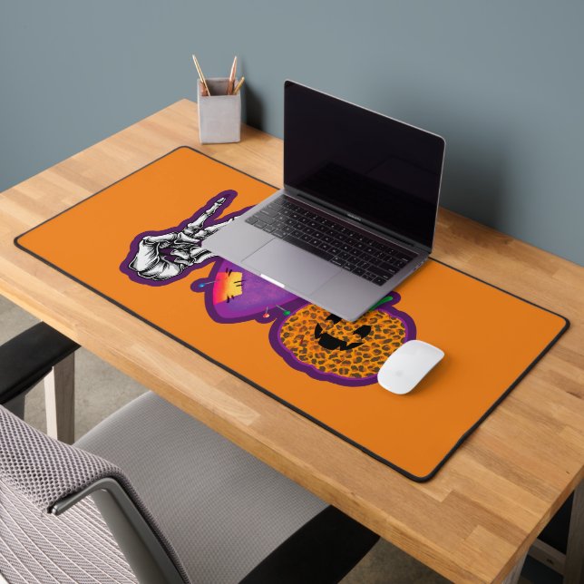 Skeleton Pumpkin Peace Love Halloween Desk Mat (Office 2)