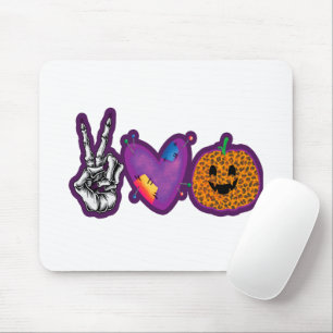 Skeleton Pumpkin Peace Love Halloween Mouse Pad